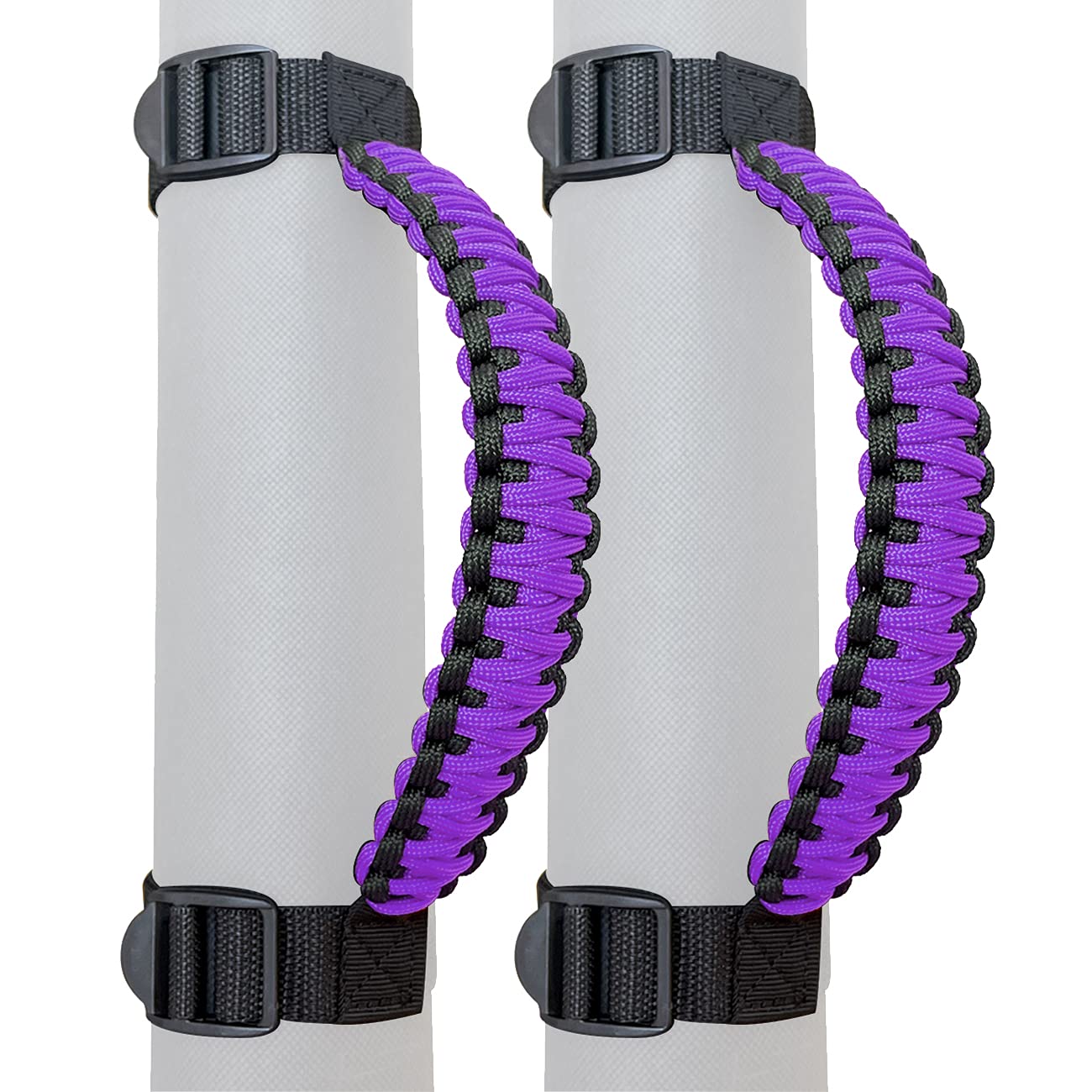 ROMASO Roll Bar Grab Handles for Jeep,Grip Handle for Jeep Wrangler YJ TJ JK JKU JL JLU,Paracord/250 Pounds Load,Black&Purple,Pack of 2