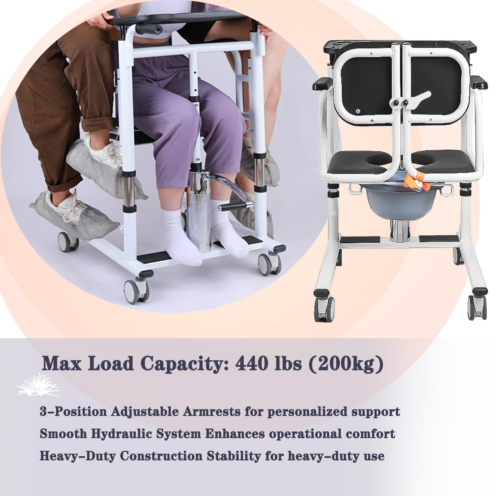 Sollevatore Paziente da Seduto a In Piedi per Anziani e Uso Domestico, Sedia a Rotelle Doccia Commode Mobile 4-in-1 Pesante, Capacità 440 lbs Altezza Regolabile 16-26" con Vaso Toilette Rimuovib blue