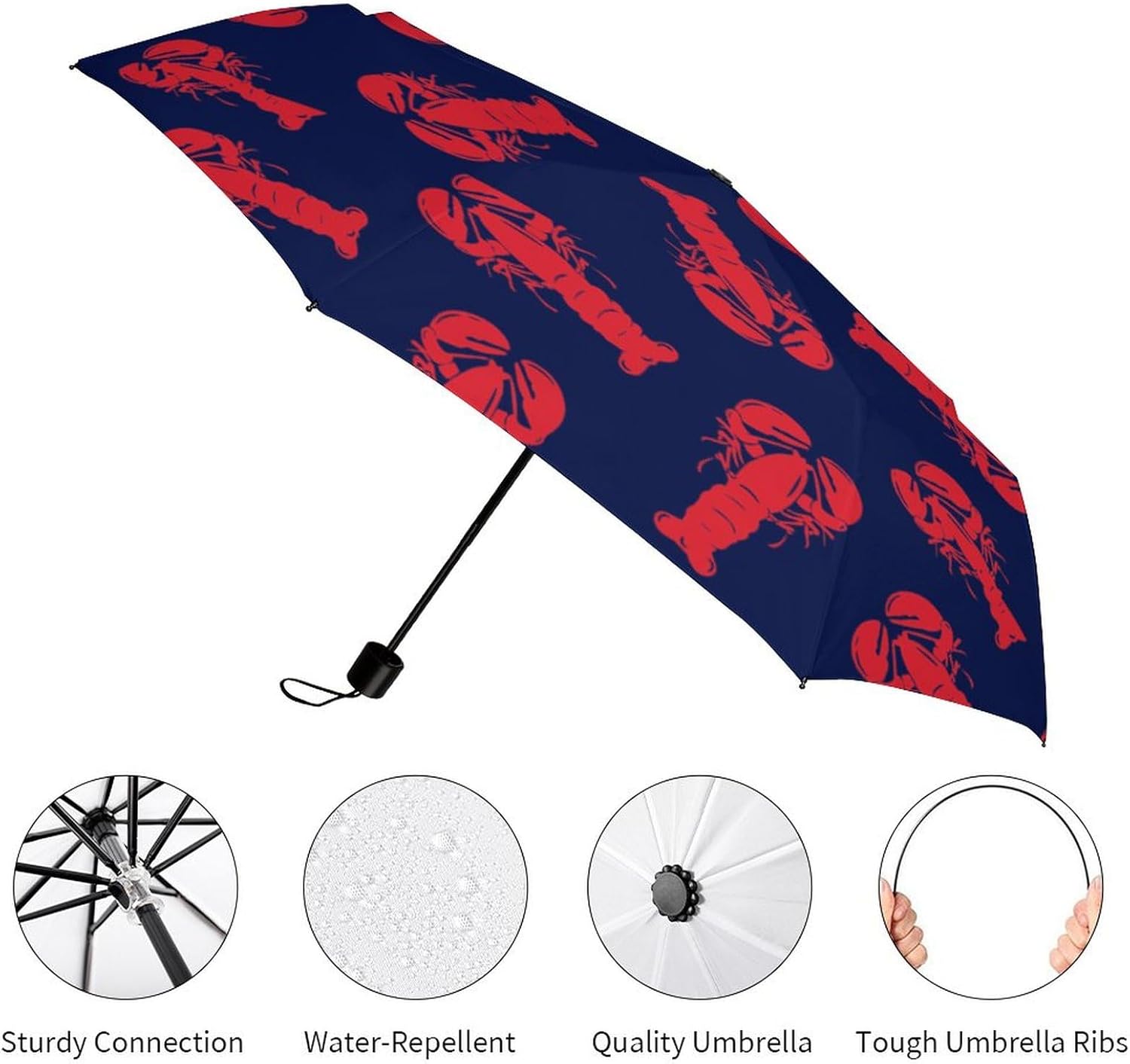 Red Lobster Travel Umbrella For UV Rain Windproof Folding Umbrellas Portable Funny Manual