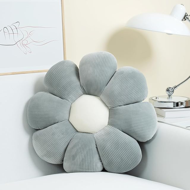 Sioloc Flower Pillow,Flower Shaped Throw Pillow Butt Cushion Flower Floor Pillow,Seating Cushion,Cute Room Decor & Plush Pillow for Bedroom Sofa Chair(Grey,29.5")