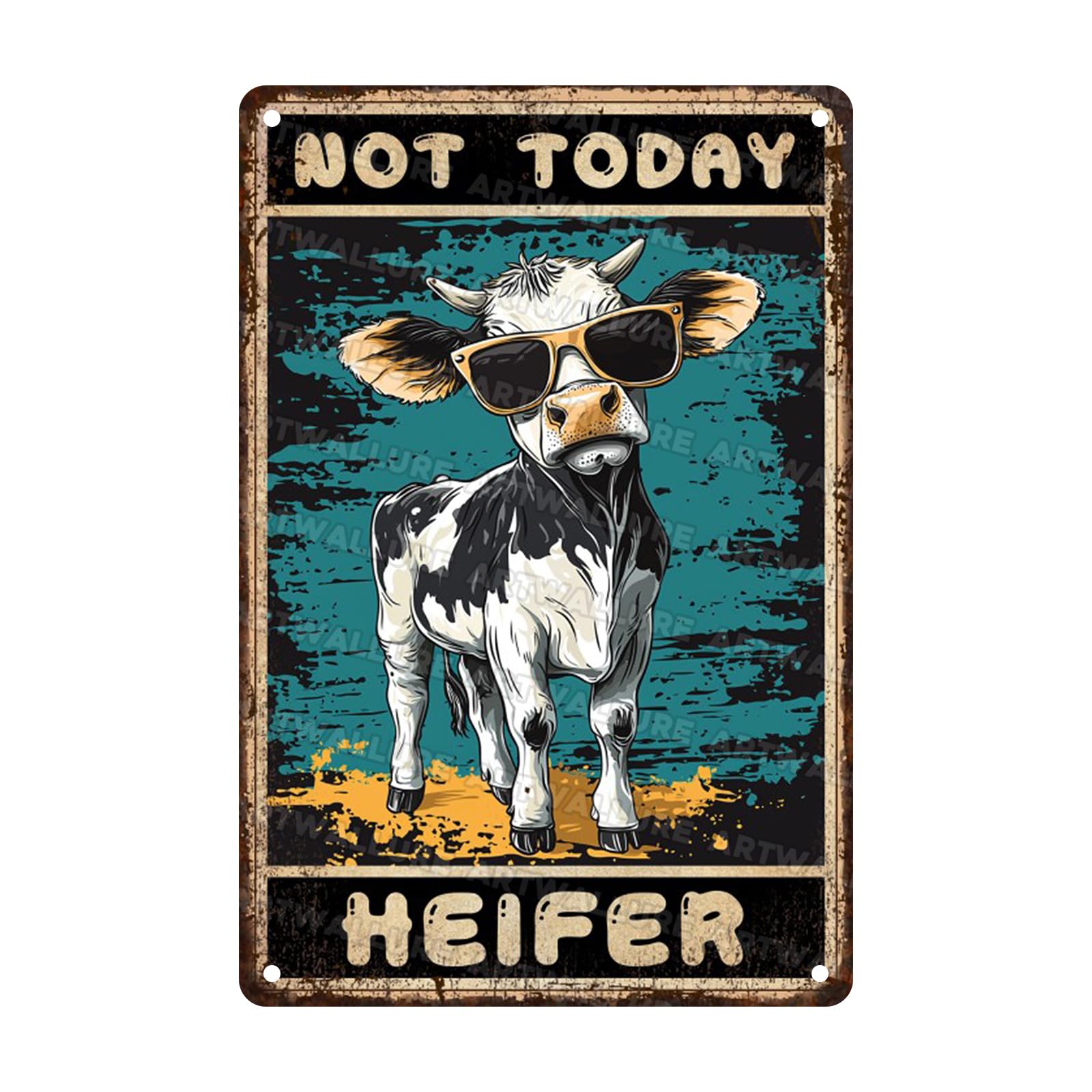 Cow Vintage Metal Sign Not Today Heifer Milk Funny Cow Cottage Metal Poster Wall Art Rustic Wall Decor for Home Kitchen Living Room Decoration 8x12inch