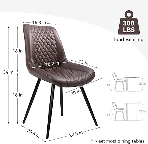 Miniatura 2 de Juego de 2 sillas de comedor, modernas sillas de salón de piel sintética sin brazos, asiento tapizado con respaldo alto y patas de metal resistentes