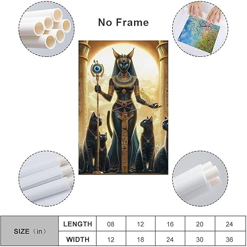 Miniatura 2 de KRECDKQ Póster de Bastet del Antiguo Egipto con Gatos Negros Dorados, Póster de Arte de Pared para Habitación, Estética Dorada, Dorado, Pinturas