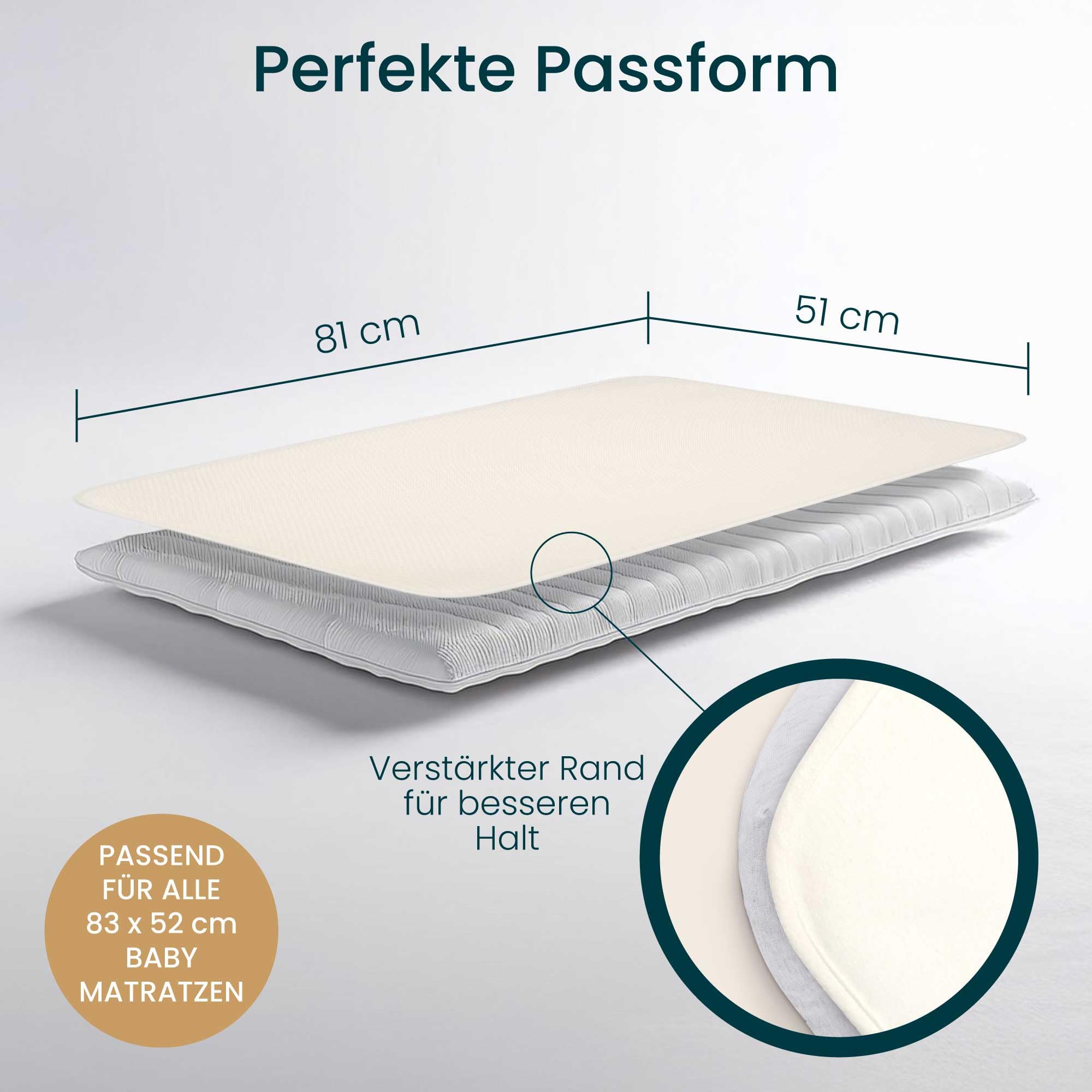 Tutti Bambini 100% Matratzenschoner Babybett mit Nässeschutz - Baby Matratzenschoner aus 100% Baumwolle - Weich & Atmungsaktiv, Waschmaschinenfest (81 x 51 cm)