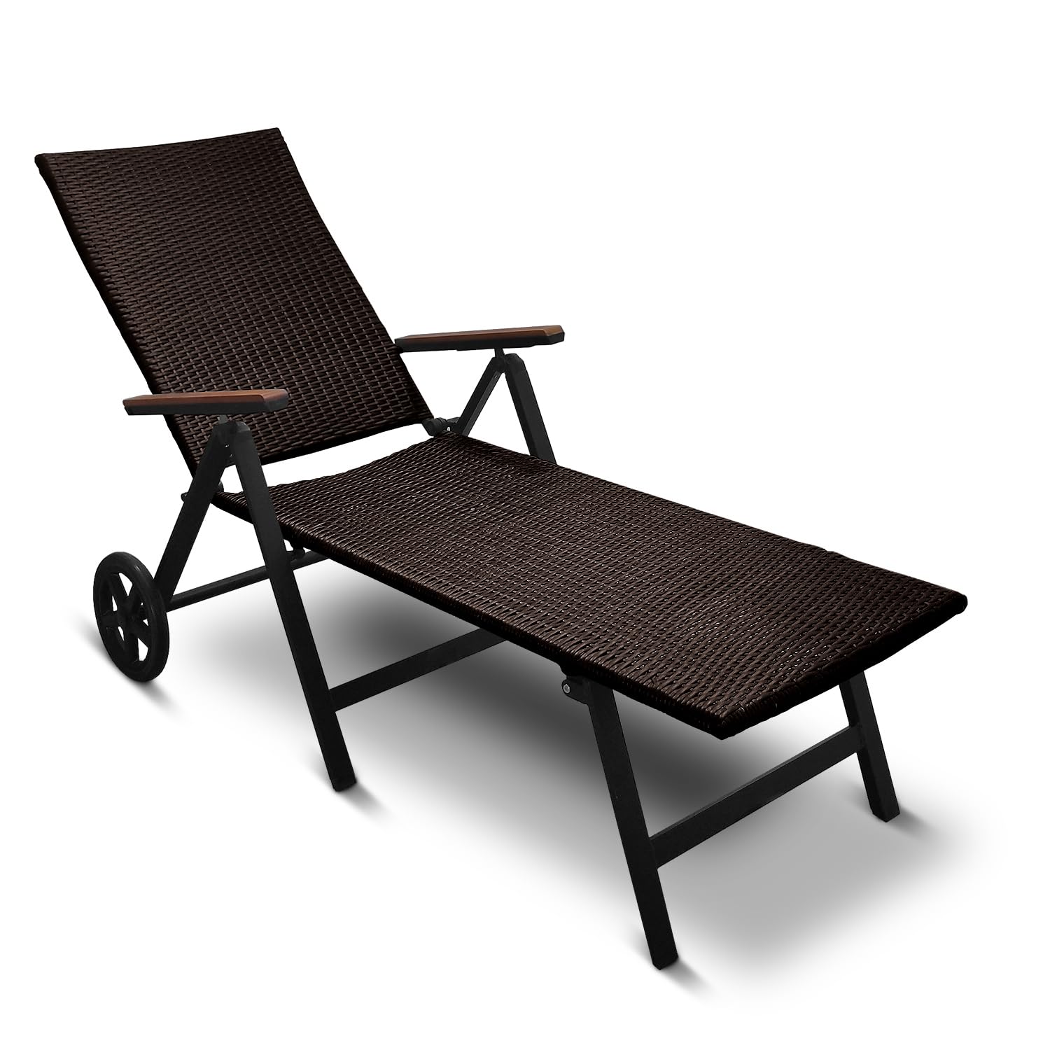 Generisch Aluminium Polyrattan Rollliege Relaxliege 120 kg belastbar Sonnenliege Klappbare Gartenliege Braun Neu