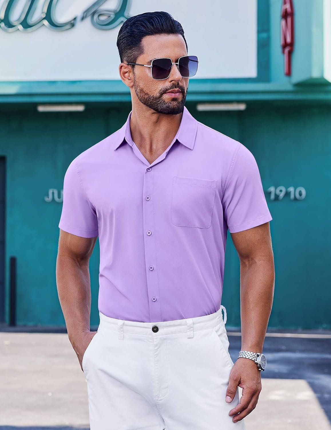 COOFANDY Mens Short Sleeve Button Down Shirts Wrinkle Free Dress Shirt for Men Business Casual Shirt with Pocket - Image 5