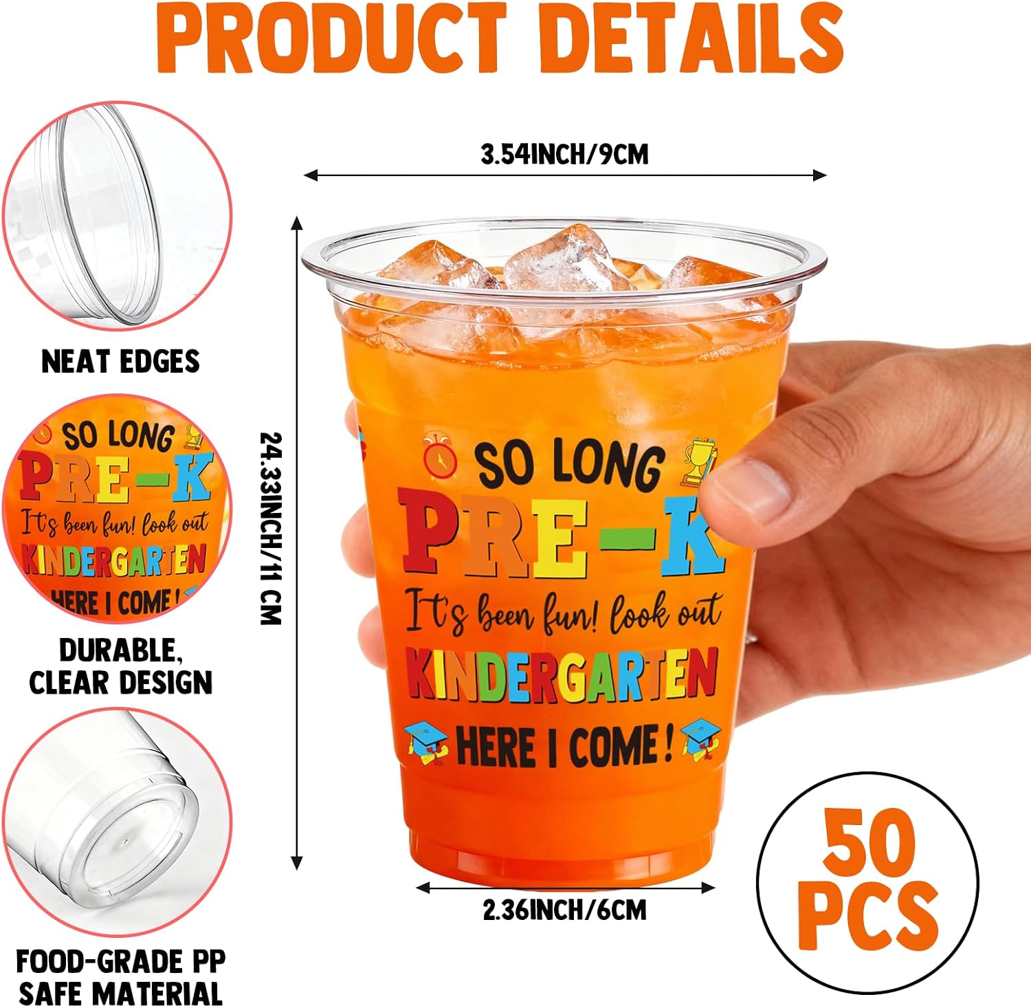 50pcs 12 oz Pre K Graduation Plastic Cups - Disposable Drinking Party Cups for School Classroom Prek Graduation Decorations & Decor