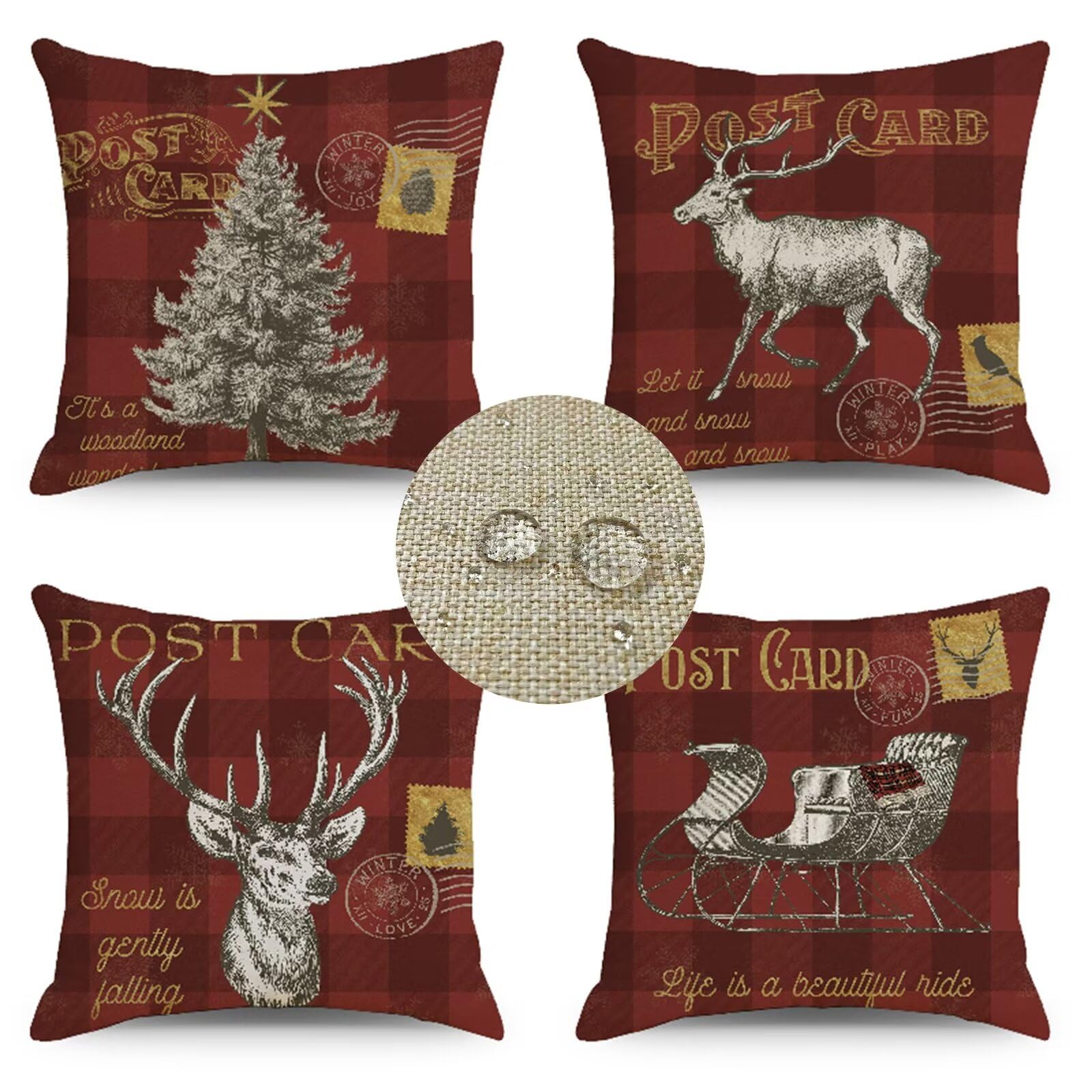 60x60cm Fundas de Cojines Christmas Impresión en HD Lino Fundas Cojines con Cremallera Oculta Al aire Libre Impermeable Rojo Cojines Decorativos para Salón Cama Funda Cojin Sofa Funda Almohada W-8276