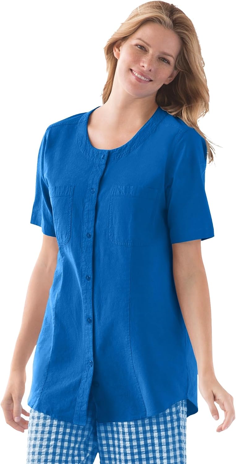 Woman Within Plus Size Short-Sleeve Crinkle Shirt