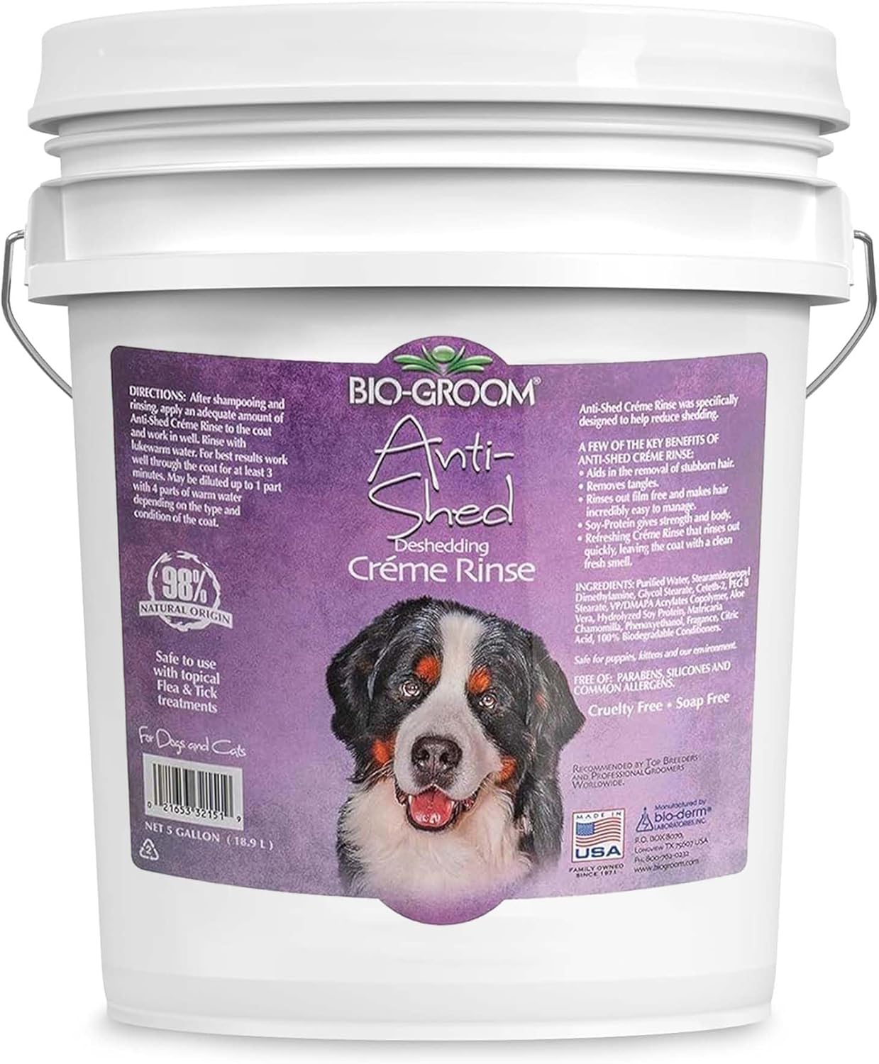Bio-Groom Anti-Shed Deshedding Dog Conditioner - Odor Eliminating, Anti-Shedding, Dog Bathing Supplies, Puppy Wash, Cat & Dog Grooming Supplies, Cruelty-Free, Made in USA, Dog Products - 1 Gallon
