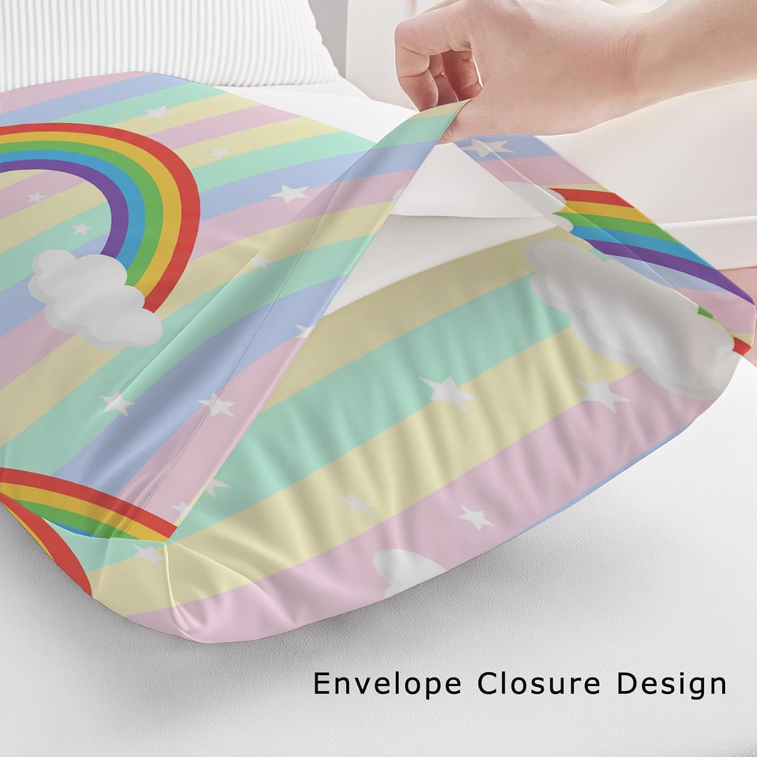 Colorcity Rainbow Pillow Cases Standard Size Set of 2, Kids Star Pillowcases with Envelope Closure, Soft Breathable Microfiber Pillow Covers for Bed, Couch, Colorful image 4