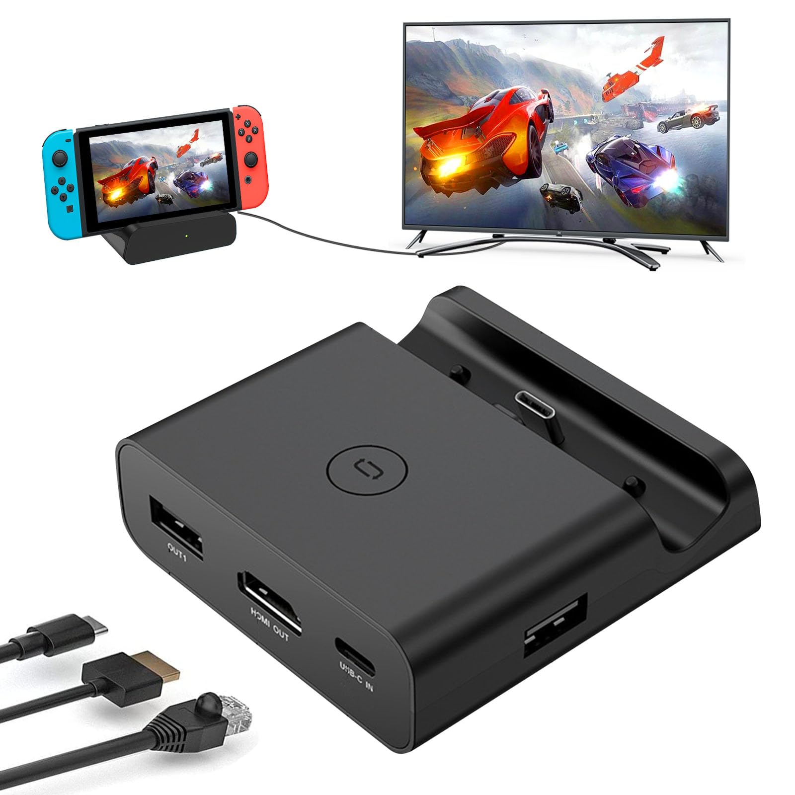 Station d'accueil Switch Dock avec adaptateur de type C vers HDMI, station de charge portable, station d'accueil Switch TV, station d'accueil pour Switch (noir)