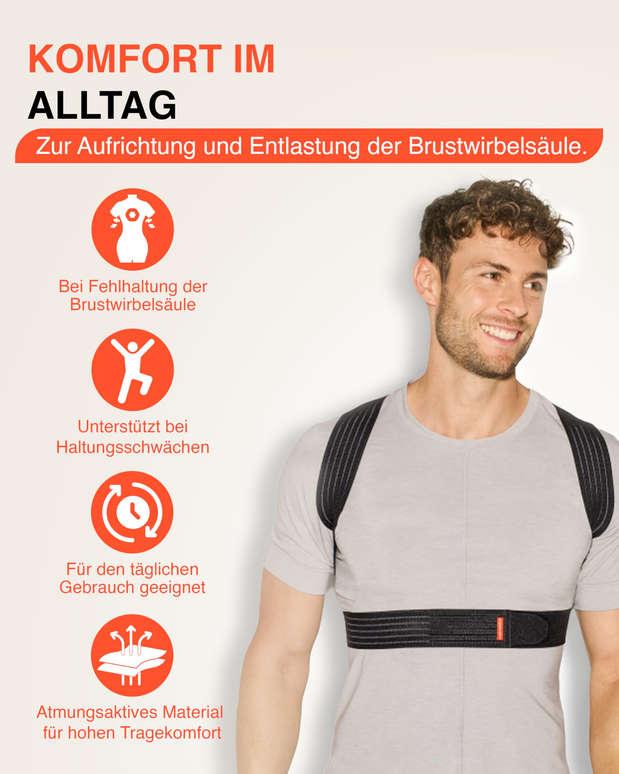 SPORLASTIC – SP Posture BWS-Orthese zur Aufrichtung & Entlastung der Brustwirbelsäule – Schultergurt Haltungskorrektur bei Fehlhaltung & Dorsalgie – Rücken Geradehalter mit Rucksackprinzip (Schwarz)