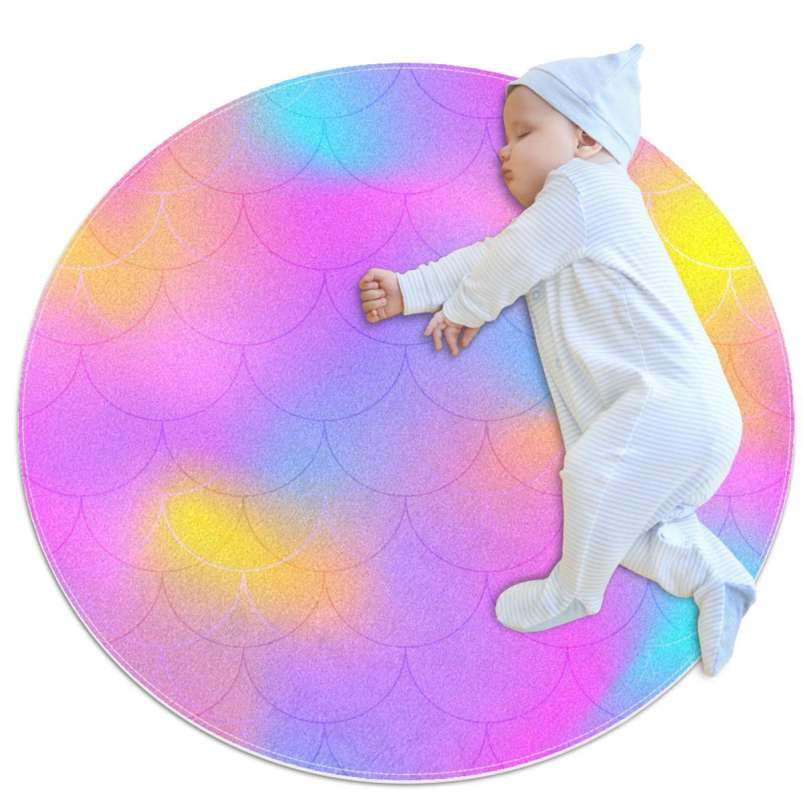 Tapis de jeu pour enfants sirène rond 80x80cm multicolore