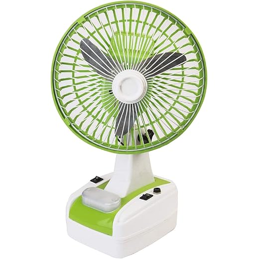 Globex 8-Inch Rechargeable Table Fan with LED Lamp 400 mm Ultra High Speed 3 Blade Table Fan (Green)