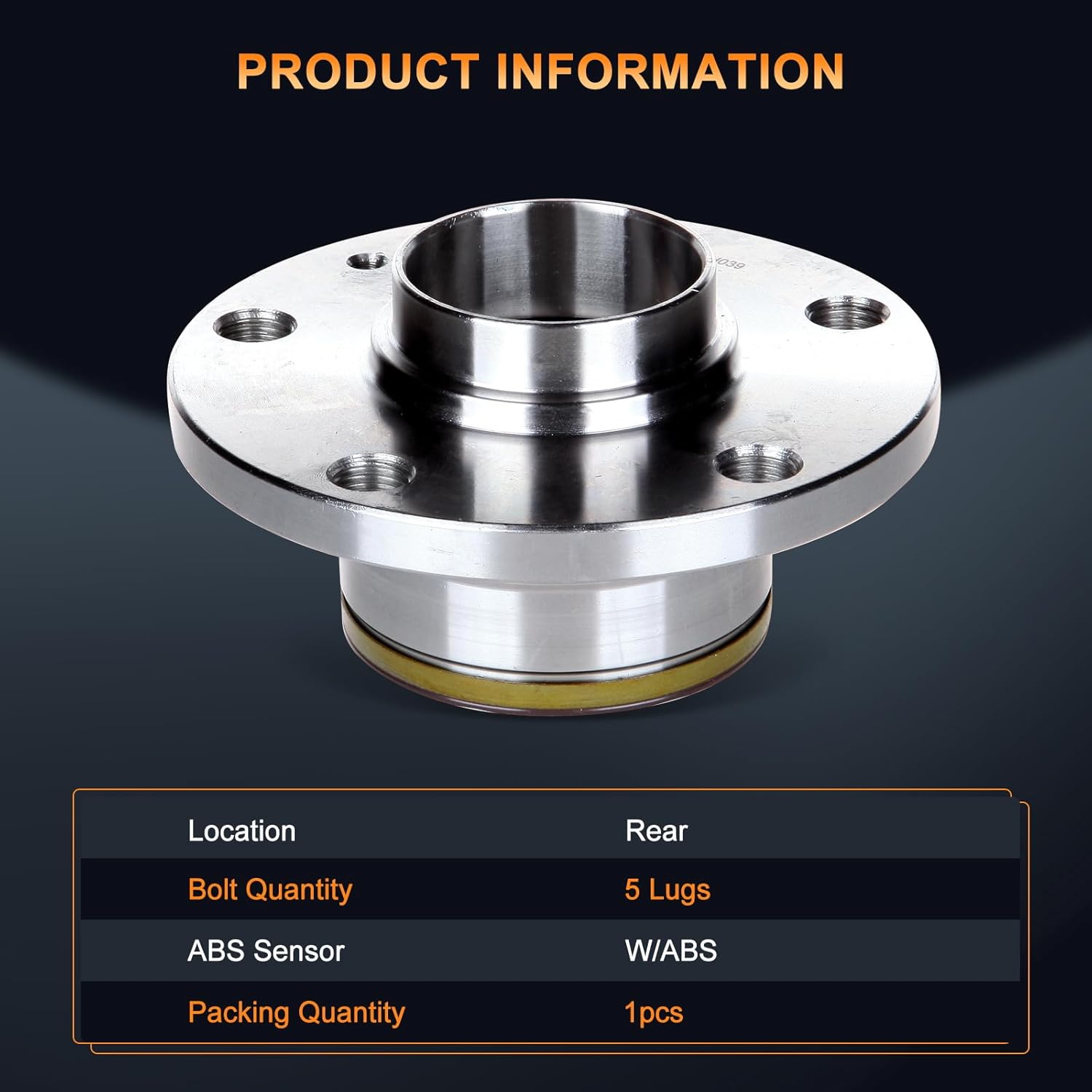 512319 Rear Wheel Bearing and Hub Assembly Compatible with 2015-2020 for Audi Q3 2010-2015 for Volkswagen Golf Replaces Arteon Beetle CC Eos Golf City GTI Jetta Passat CC Tiguan 5 Lugs W/ABS 1pcs