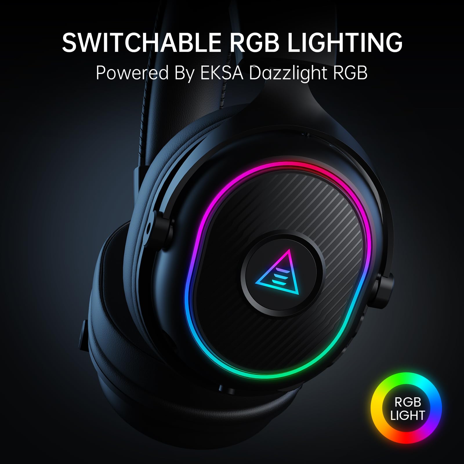 EKSA Mako BT Cuffie Gaming Wireless Per PC/Ps5/Ps4, 2,4GHz Wireless+5.3 Bluetooth Cuffie con Microfono 3D Qualità Audio Senza Perdita di Bassa Latenza, Durata di Oltre 80+ Ore