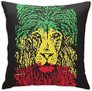 Cushion Cover Verde Marley Rasta Lion Head On Black Red Bob Jamaica Reggae African Bandana Beads Ropa De Cama Única Funda De Almohada Funda Decorativa para Automóvil 45X45Cm Color