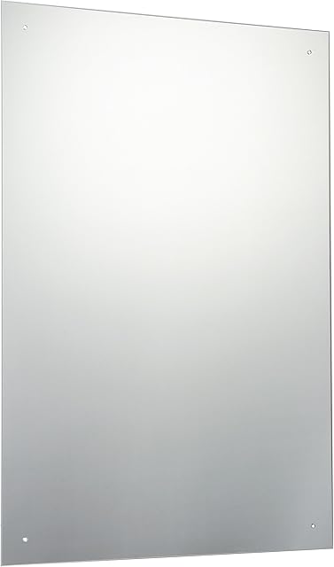 90 x 60cm Rectangle Bathroom Mirror with Drilled Holes & Chrome Cap Wall Hanging Fixing Kit