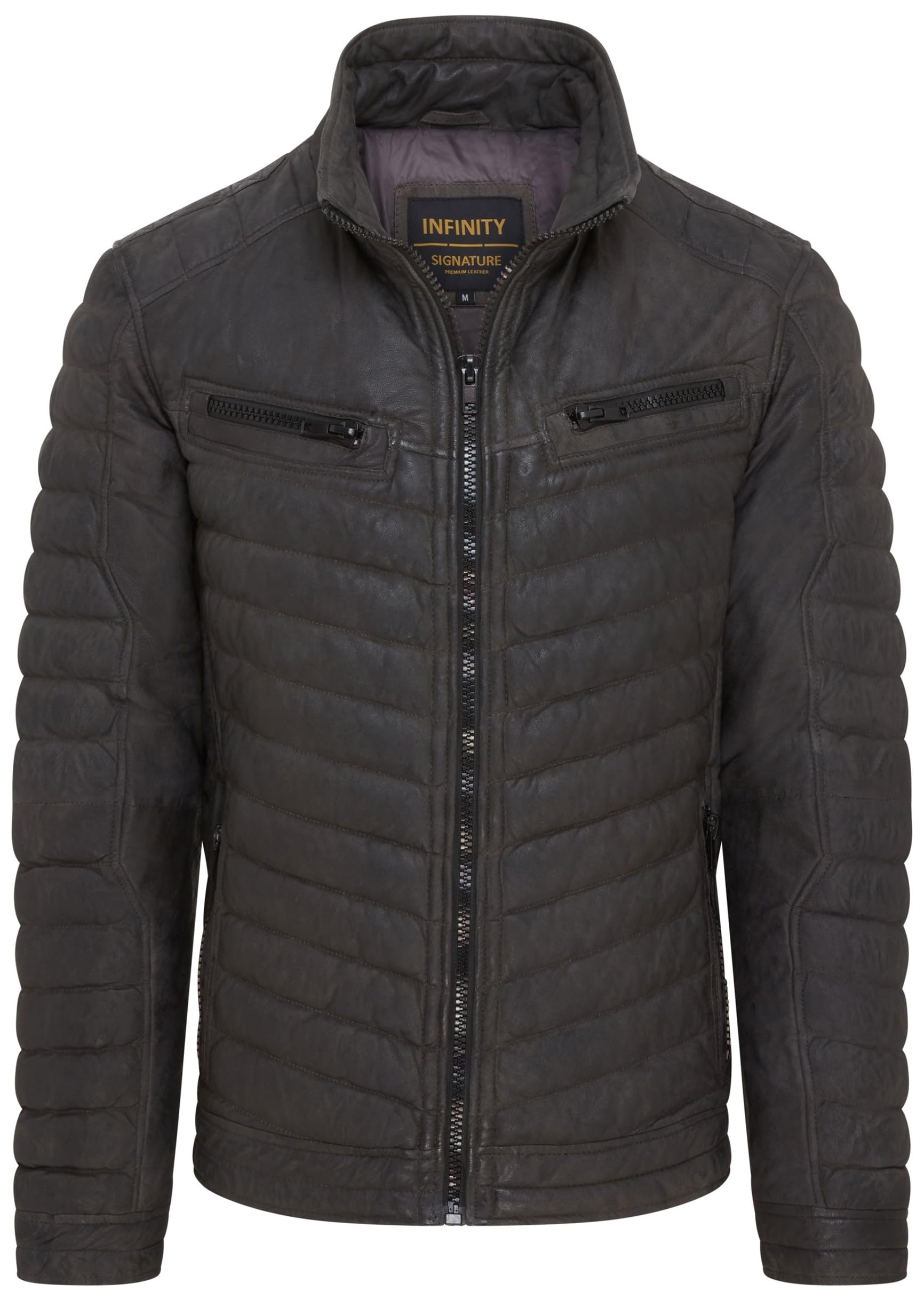 Infinity Leather Men's   Khaki Puffer Leather Biker Quilted Vintage Bomber Jacket in Size M, BrandAlley