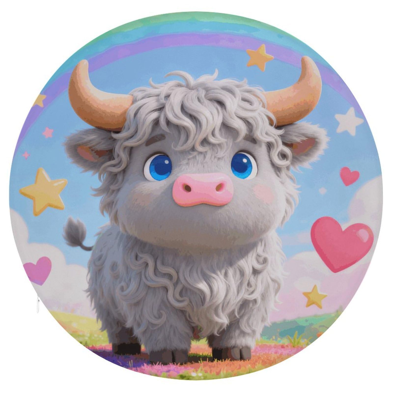 LZQPOEAS Highland Cow Round Chair Cushion 15 Inch, Detachable Memory Foam Seat Cushion,Circle Stool Cushion, Soft Round Chair Pad with Removable Cover
