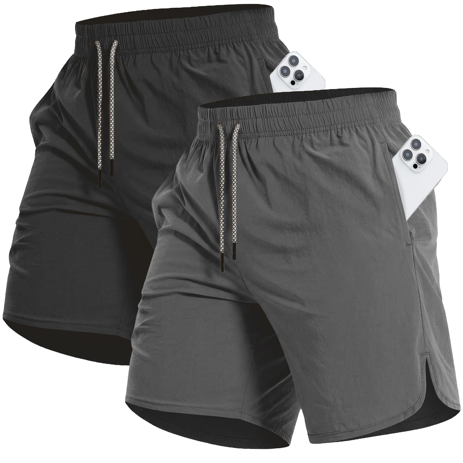 CANGHPGIN 2 Pack Men's Running Athletic Shorts 7'' Quick Dry Sports Gym Shorts with Pockets, Exercise Workout Shorts Men
