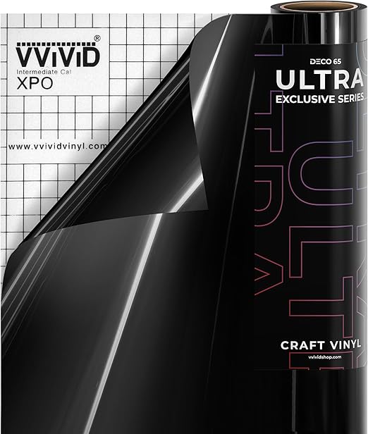 VViViD DECO65 Ultra Black Gloss Premium Series Craft Vinyl (5ft x 1ft)