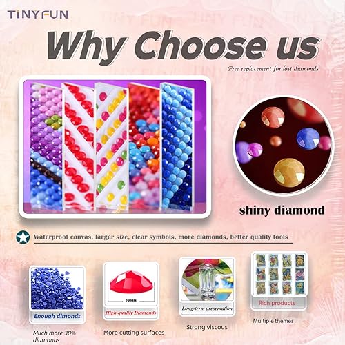 Miniatura 5 de TINY FUN Paquete de 12 kits de pintura de diamantes para adultos, pintura de arte de diamantes 5D con diamantes redondos de taladro completo para