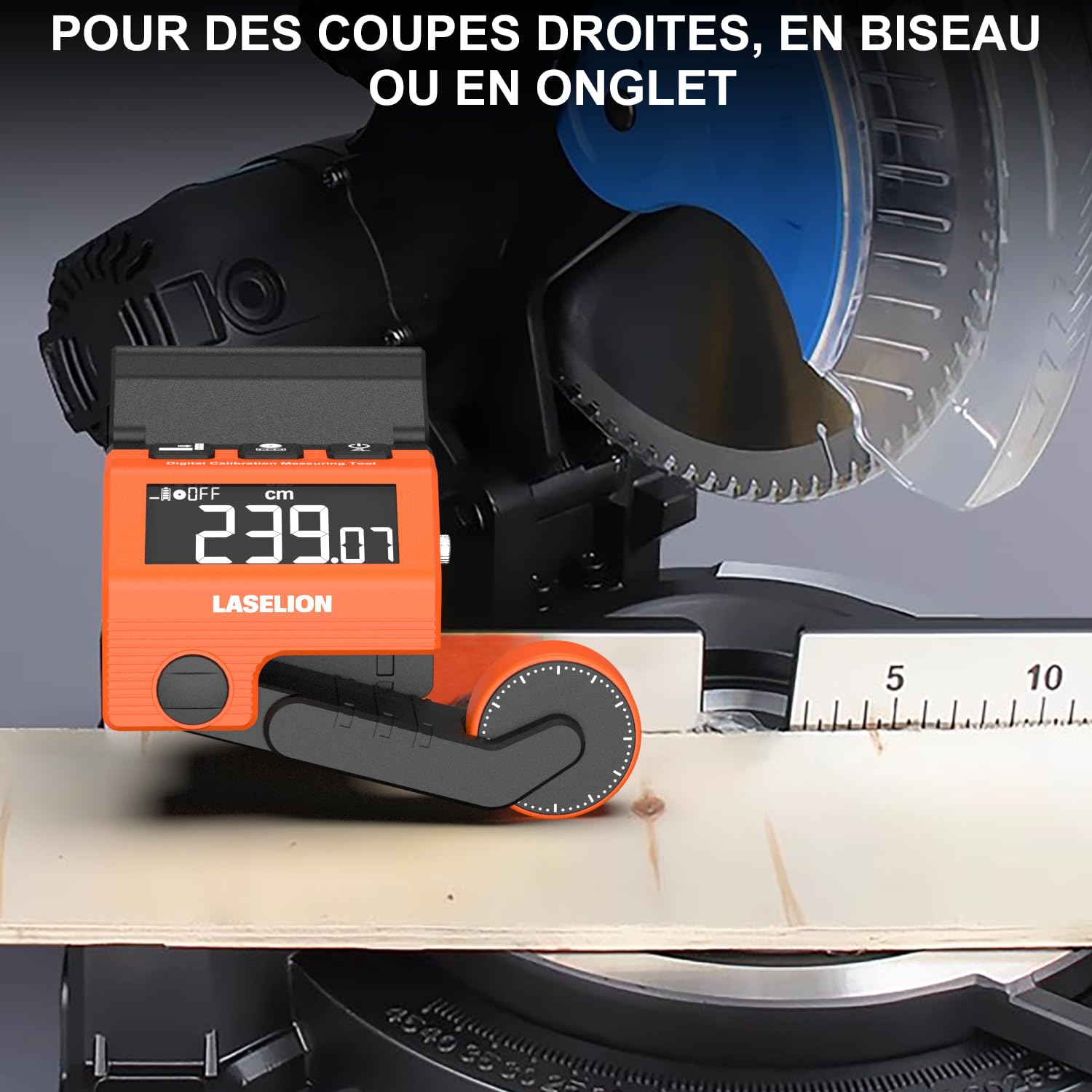 LASELION Outil de mesure numérique pour scie à onglet, jauge précise de butée de scie avec pince réglable, calibrage d'angle et de décalage pour le travail du bois et du métal L1