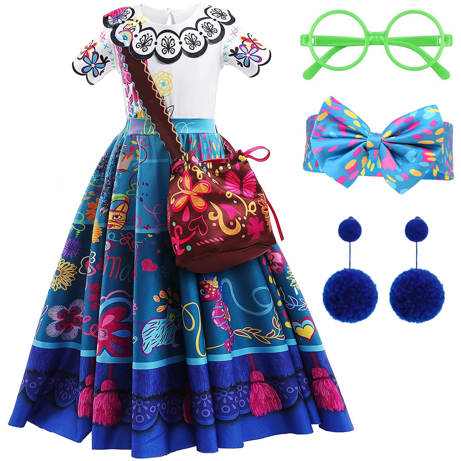 Encanto Dress Costume for Girls Mirabel Dress Up for Kids Toddler Isabella Halloween Costume Outfits
