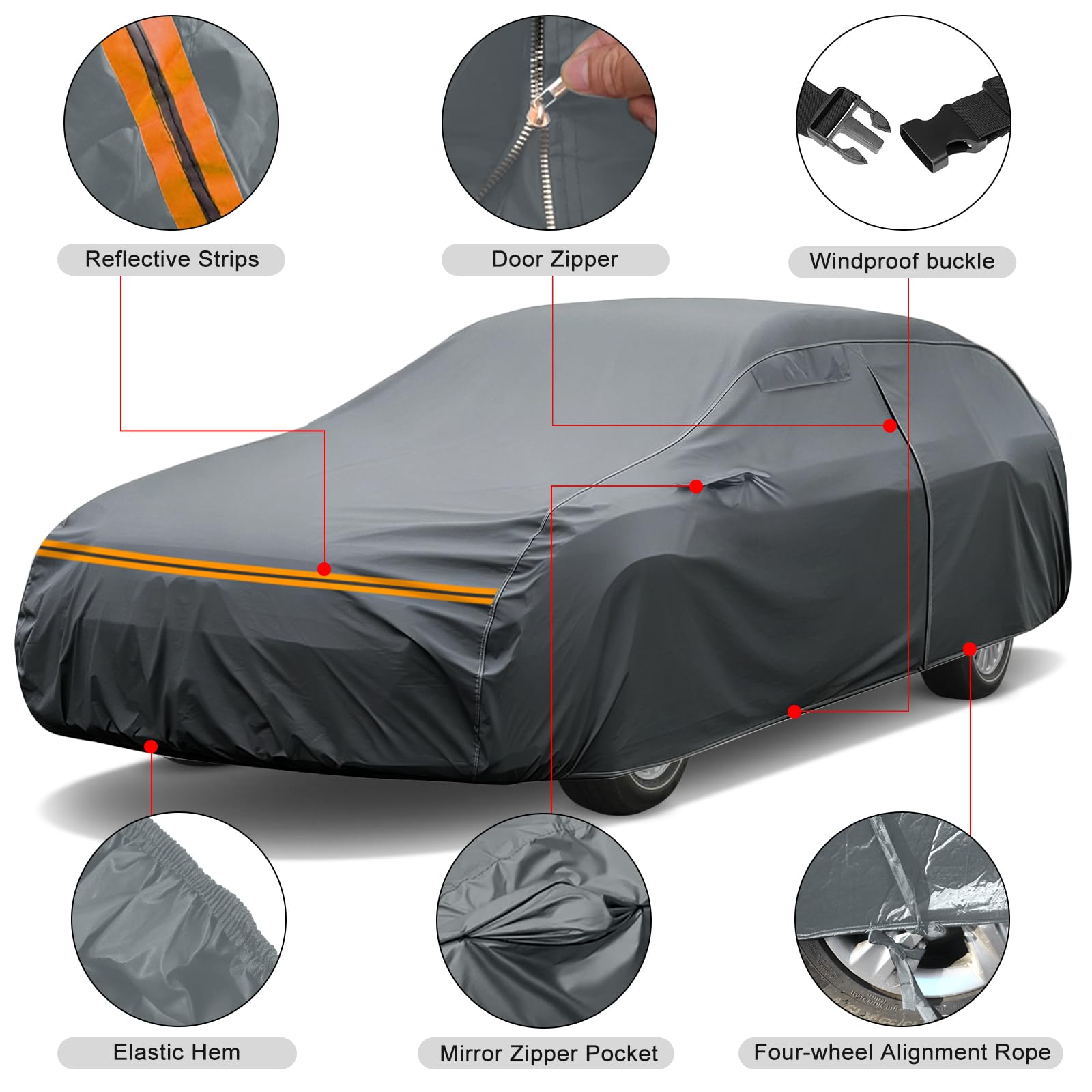 Telo Copriauto Esterno per 2023-2026 BYD Seal U 5-door SUV, Copertura Auto Copriauto Impermeabile, Telo Copri Auto con Porta con Cerniera per Protezione da Neve, Pioggia, Polvere, Grigio