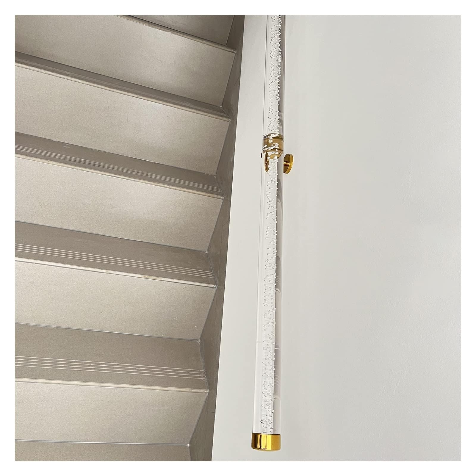 Wdfym Gold Clear Acrylic Hand Rail With Bubbles 3 4 5 6 10 12 13 14 20 Ft, Round Rod Handrail With Metal Brackets For Indoor Stair/Outdoor Step, Wall Mounted Hand Rails Grab Bar Railing(460Cm(15Ft))