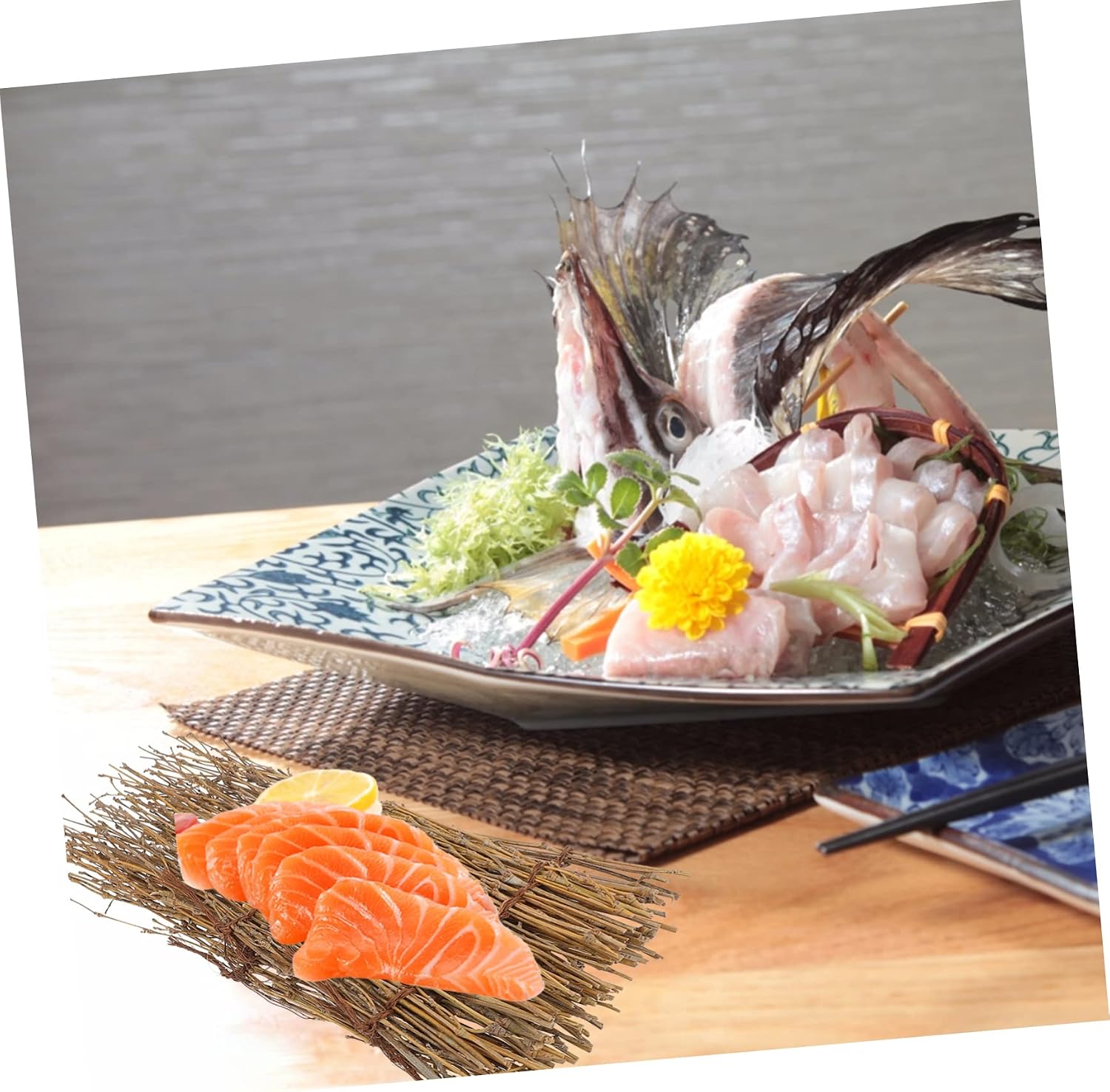 3pcs Decorative Bamboo Fence Tray for Sashimi Presentation Elegant Restaurant Decor for Sushi Display and Food Photography Props