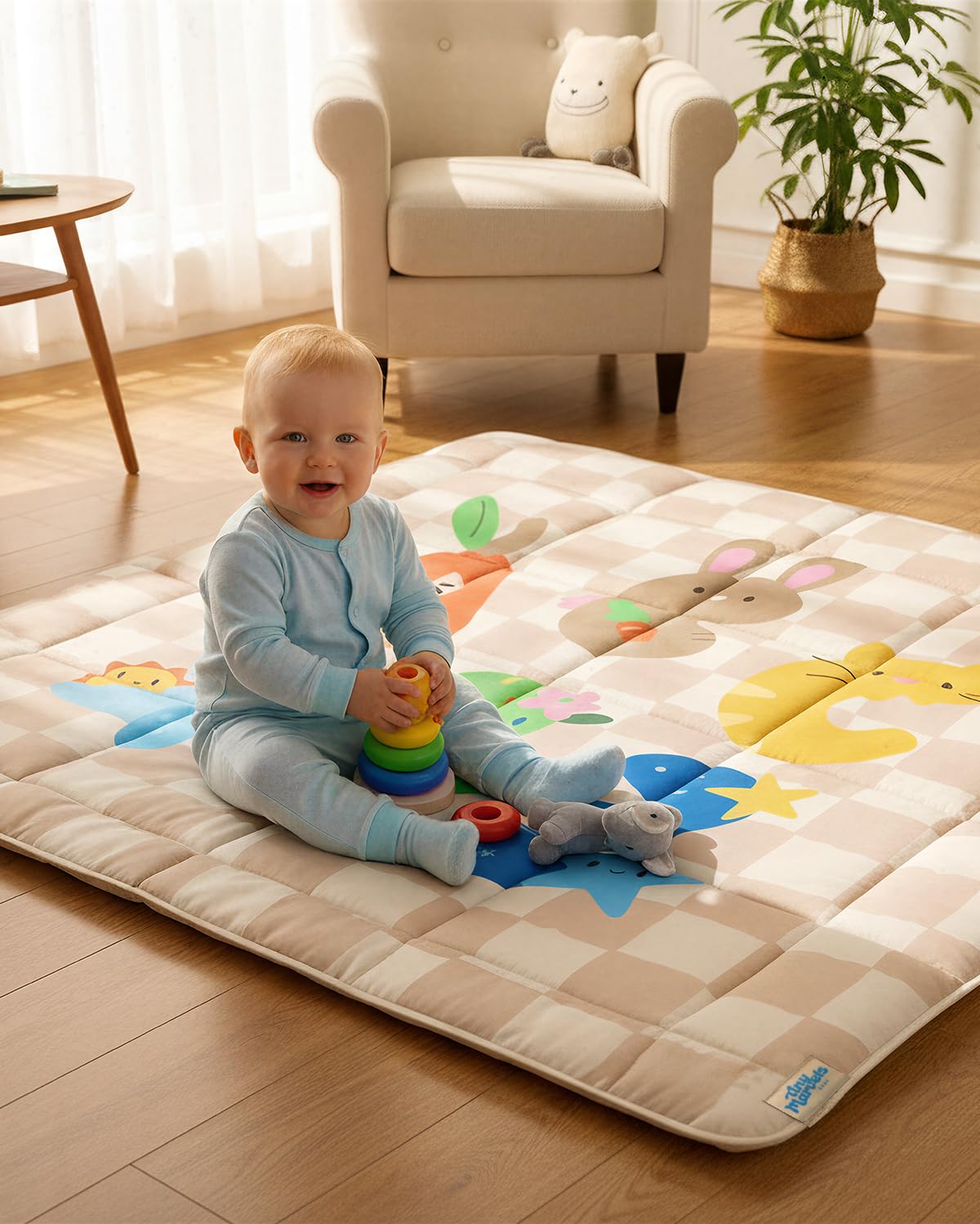 Baby Play Mat, Foldable Play Mats for Floor, 50x50 Inches Crawling Mat for Playpen with Anti-Slip Bottom, Machine Washable, Thicken Padding Foam