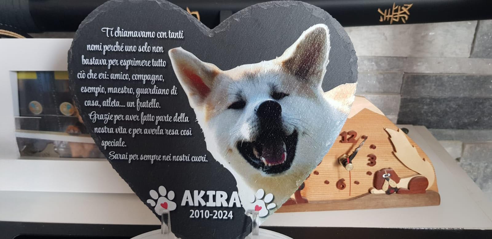 Lapide commemorativa a forma di Cuore per Cane e Gatto, Cuore in pietra di Ardesia con foto personalizzabile del tuo animale domestico e frasi