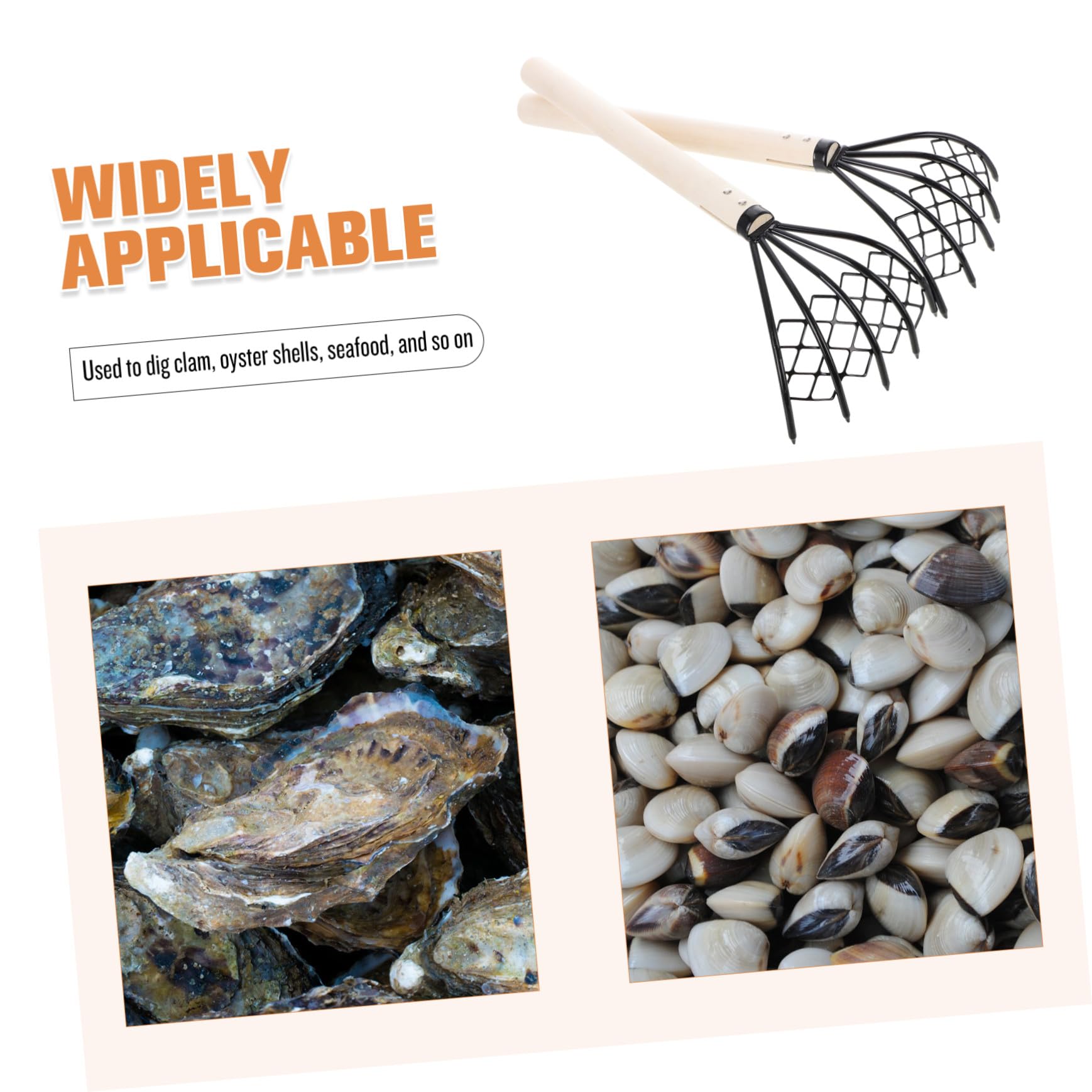 2 Stück Handrechen mit Griff Meeresgrabwerkzeug zum Muscheln und Meeresfrüchte Graben Robustes Eisen Material Leicht Rutschfester Griff für Strand und Garten
