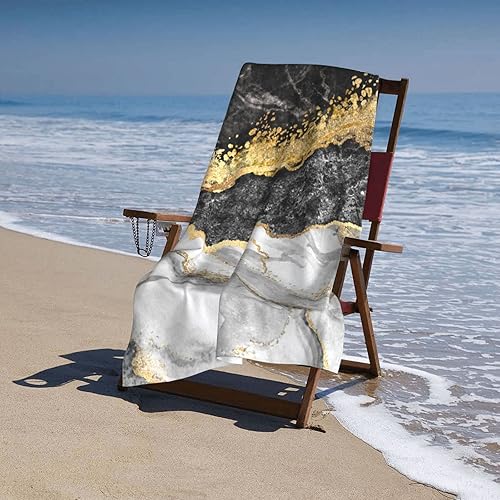 Miniatura 7 de DADABULIU Toalla de baño con diseño abstracto de mármol negro, toallas de playa suaves y absorbentes, de secado rápido, toalla de calidad de hotel