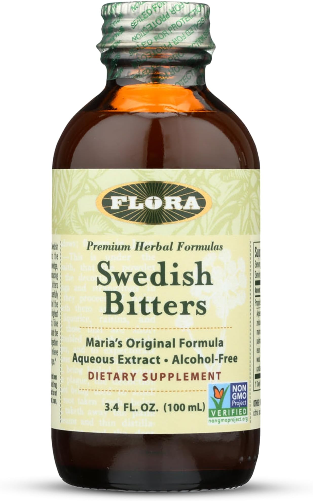 Swedish Bitters for Digestion, Alcohol-Free Bitters Help Bloating & Digestion, Maria's Original Formula Aqueous Extract, Vegan, Kosher, Non GMO, 3.4-fl. oz. Glass Bottle