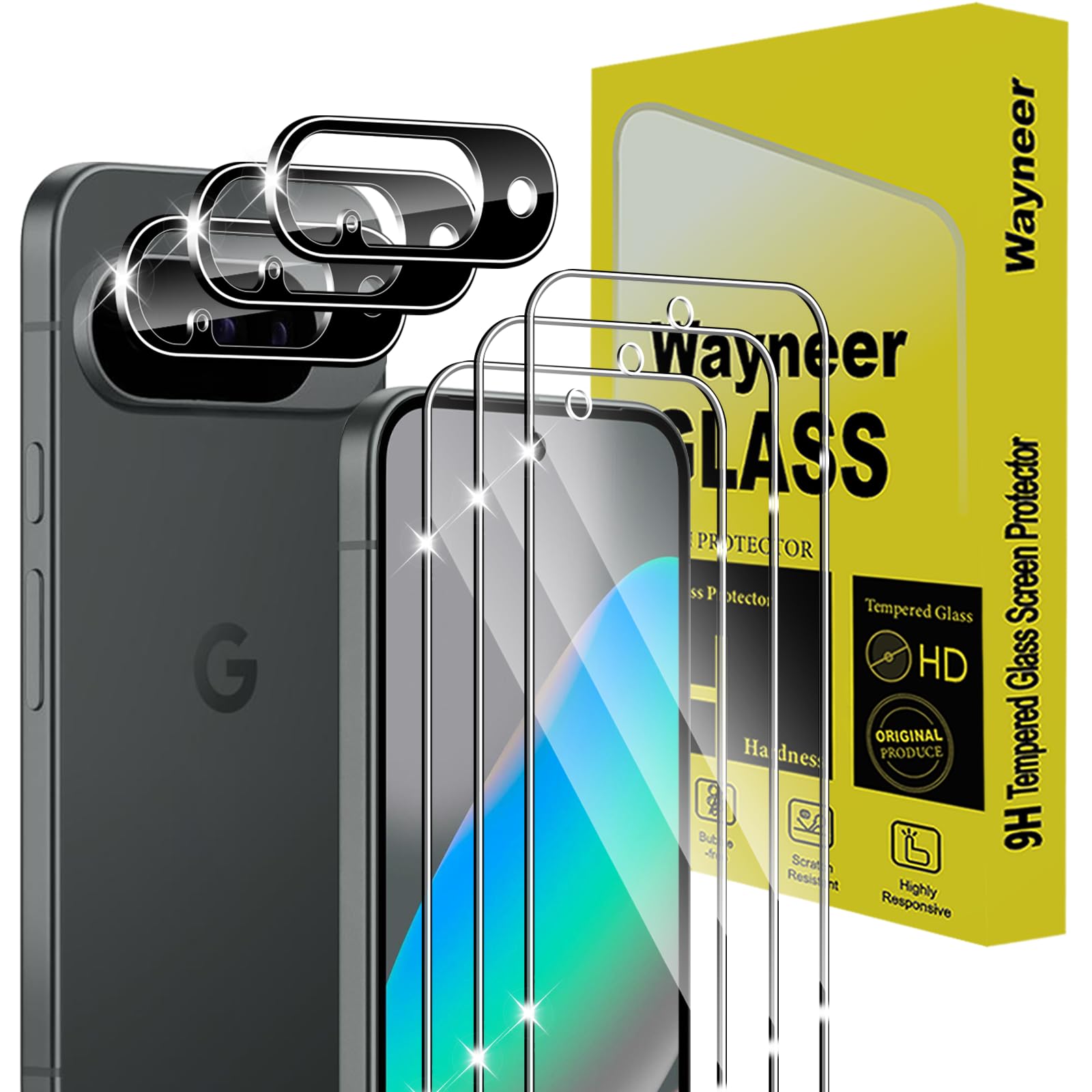 Verre Trempé Pour Google Pixel 10, [3+3 Pièces] Vitre Protection écran Protection Camera, 9H Dureté Ultra HD Anti Rayures Film Protection écran, Avec Outil D'alignement Facile