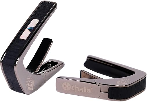 Thalia Guitar Capo for Acoustic and Electric - Guild Officially Licensed with Guild Specific Human Touch Fret Pads - Premium Capo for Acoustic Guitar 6 and 12 String - Black Chrome - Ebony Inked