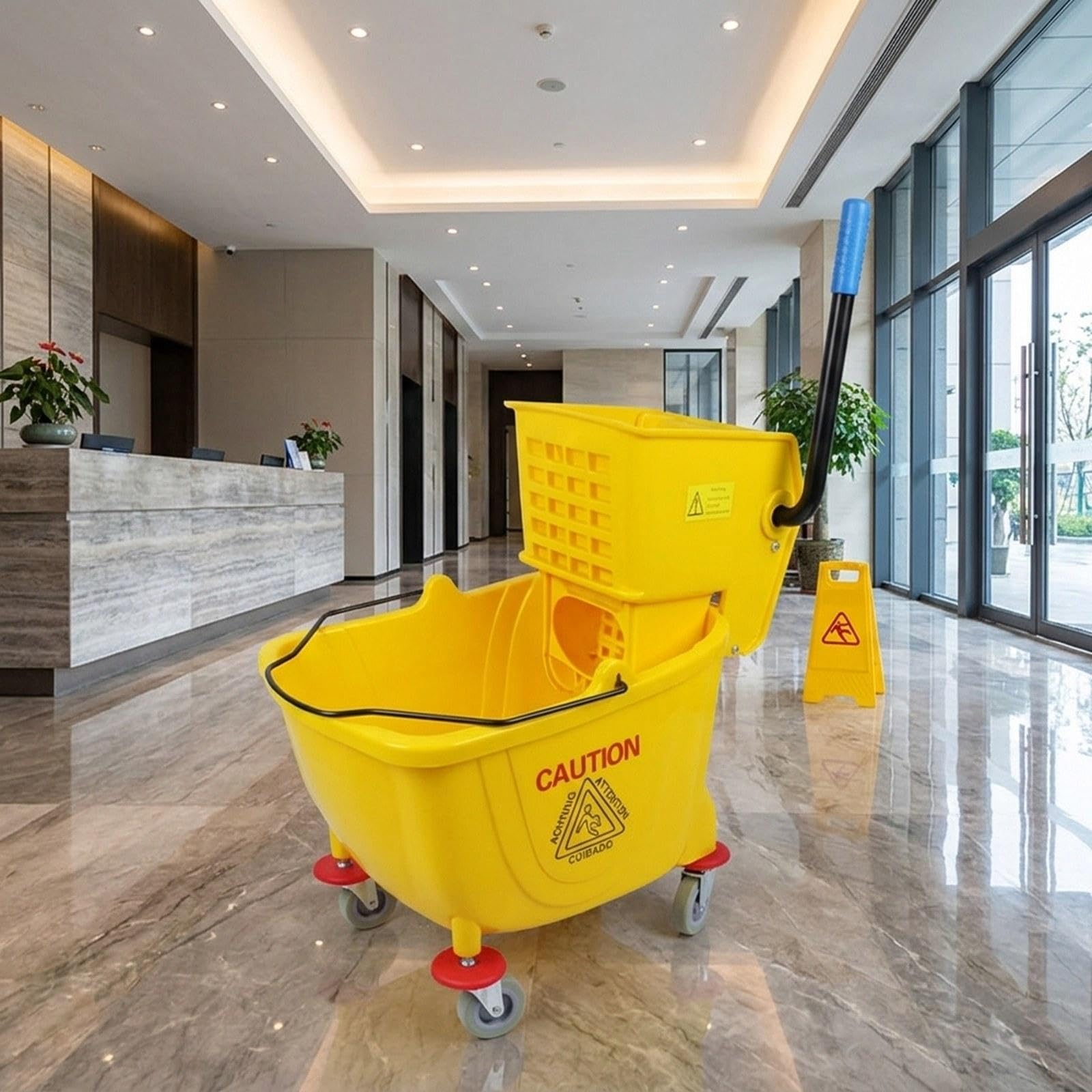 Ruedas de fregona con asa de transporte, escurridor lateral que ahorra espacio para una limpieza eficiente del suelo, capacidad de 20 litros, ideal para uso doméstico, ligero y fácil de maniobrar