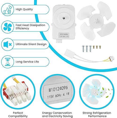 Miniatura 4 de W10124096 Kit de motor de ventilador de condensador compatible con refrigeradores Whirl-Pool Kitche-Naid reemplaza piezas 2188538 2188727 W10130108