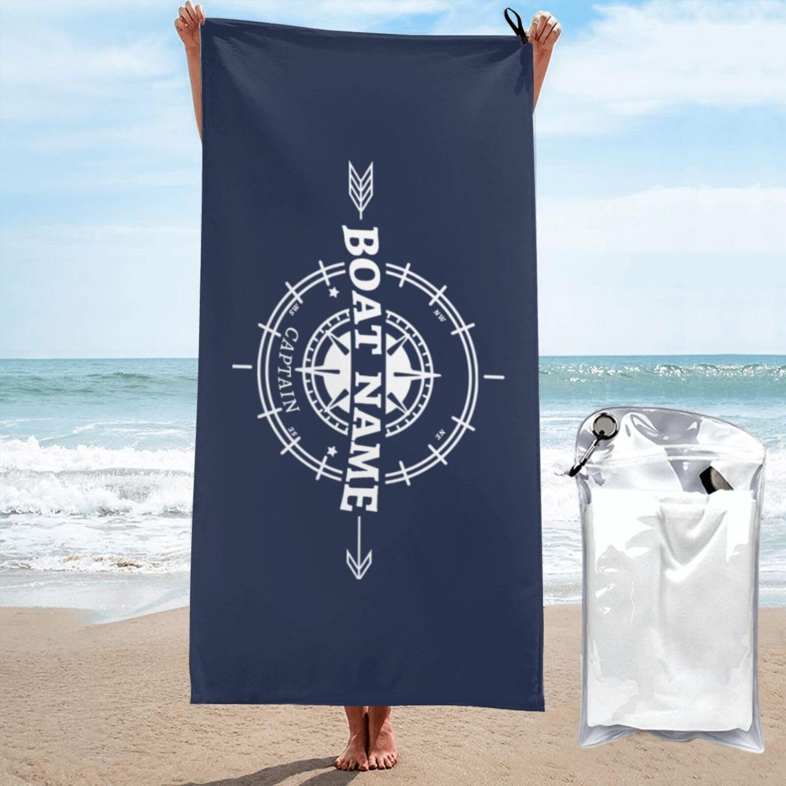 KKIIOEXX Personalized Nautical Beach Towel,Custom Anchor Bath Towel with Name,Soft Absorbent Bath Towels for Pool Travel Baths
