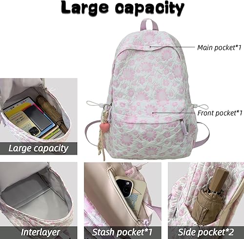 Miniatura 3 de Teclado Mochila Kawaii con bonitos accesorios, bolsas casuales de nailon con colgantes, bolsa ligera para laptop, mochilas de viaje (morado)