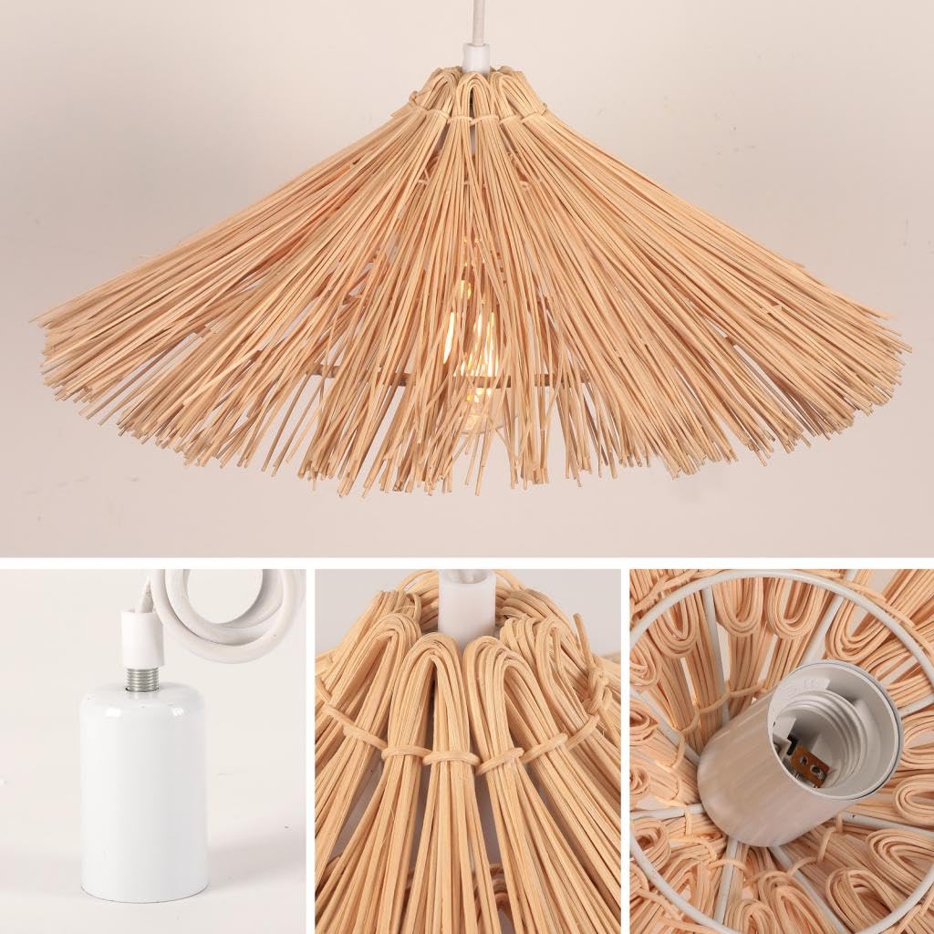 2 piezas Lámpara de Techo Colgante Bambú Natural Lámparas Colgantes Retro E27 Boho Plafón de Techo Creativa Paja Luz de Araña Decorativa para Comedor,Cocina,Salon,Cafetería,A