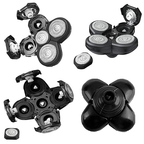 Miniatura 7 de Cabezales de repuesto para afeitadora de cabeza magnética, 7 cuchillas rotativas impermeables de doble anillo para hombres calvos, compatibles con