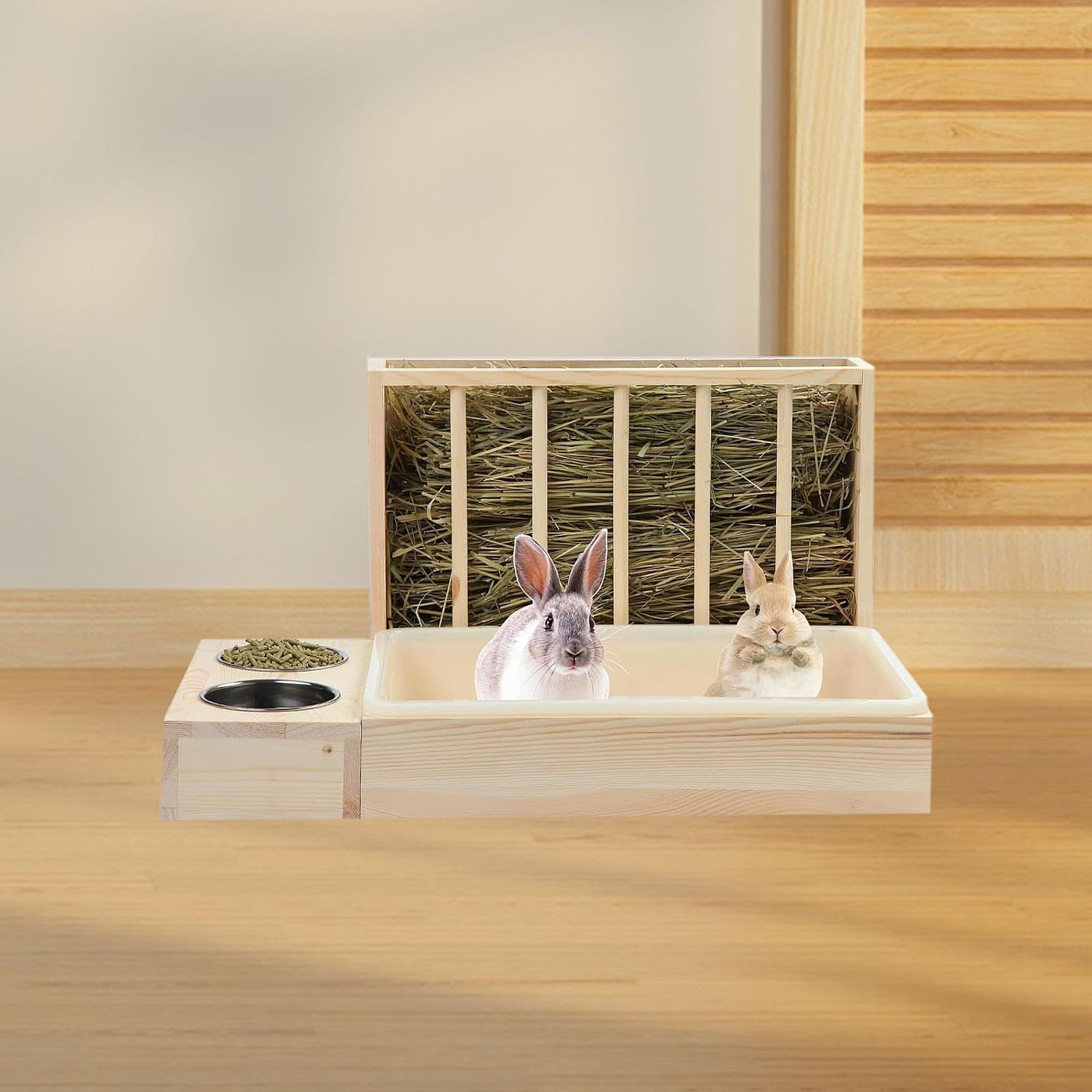MagiDeal Hay Feeder avec litière, Lapin Foin de Foin de Foin Dispensateur de Foin Herder en Bois pour Le Cochon de