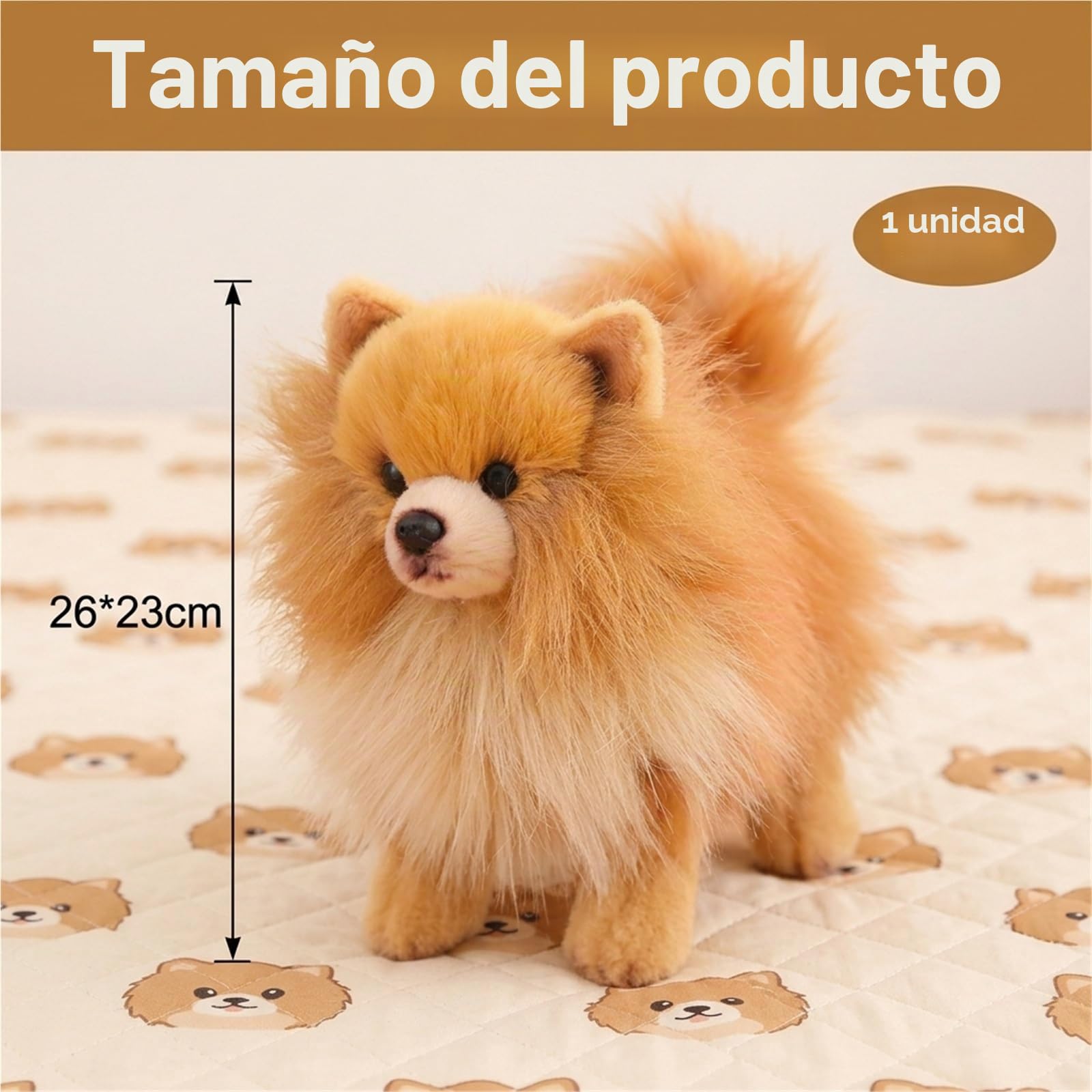Soft Pomeranian Perro Peluche, 23CM Lindo Cachorro de Peluche Niños Ideal para el Juego Acogedor y la Decoración del Dormitorio(BrownBomei)