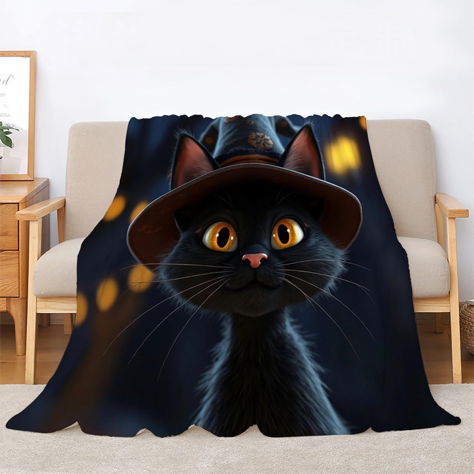 Générique Koc polarowy na Halloween, czarny kot, koc polarowy 220 x 240, łóżko 2-osobowe, duży rozmiar, koce i bardzo miękkie flanelowe narzuty AL2094