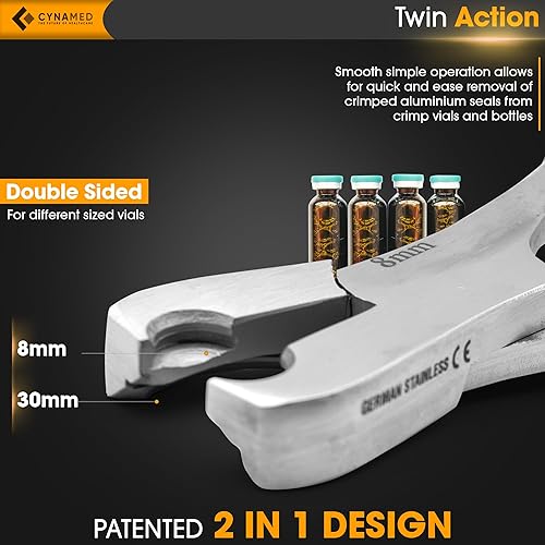 Miniatura 2 de Cynamed Alicates decapper de doble acción, perfectos para decappar viales y botellas engarzadas de 0.315in y 1.181in